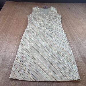 Merona Sleeveless Dress Size 4 Beige Striped A Line Knee Length
